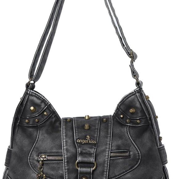 Perfect Gift: Women’s Studded Vegan Leather Hobo Bag - Chic Everyday Use - Picture 1 of 6